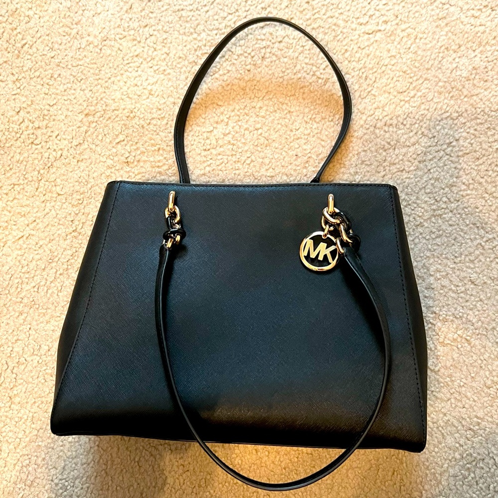 Black leather Michael Kors tote with chain link detail; great condition!